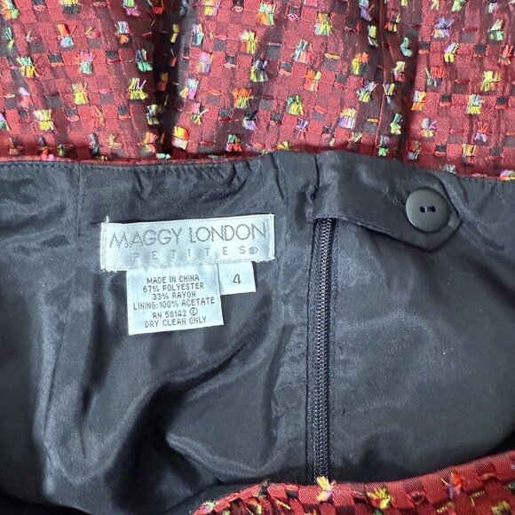 Maggy London Petite Sz 4 Burgandy with Multicolor Flecks Black Trim Pencil Skirt - Picture 8 of 9